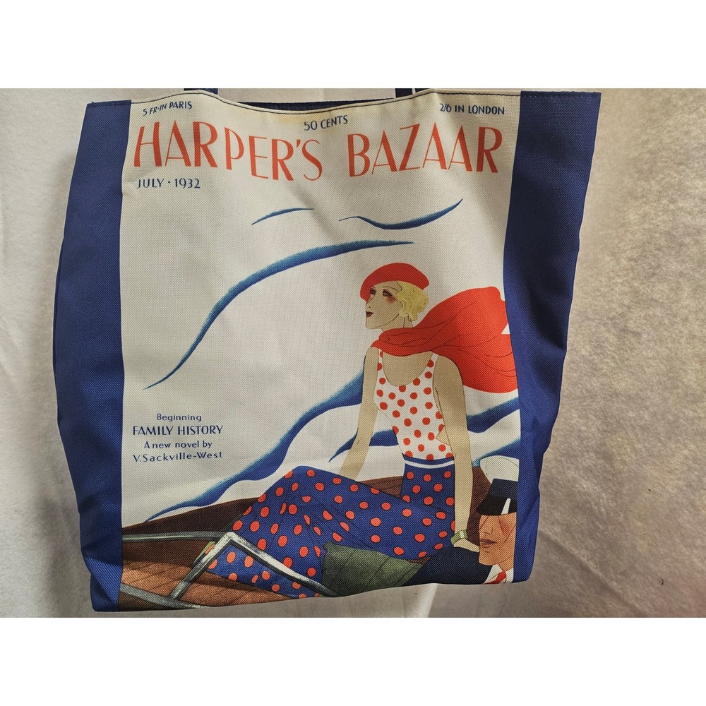 Estee Lauder Harpers Bazaar Vintage 1932 Cover Art Canvas Tote Bag Blue Nautical
